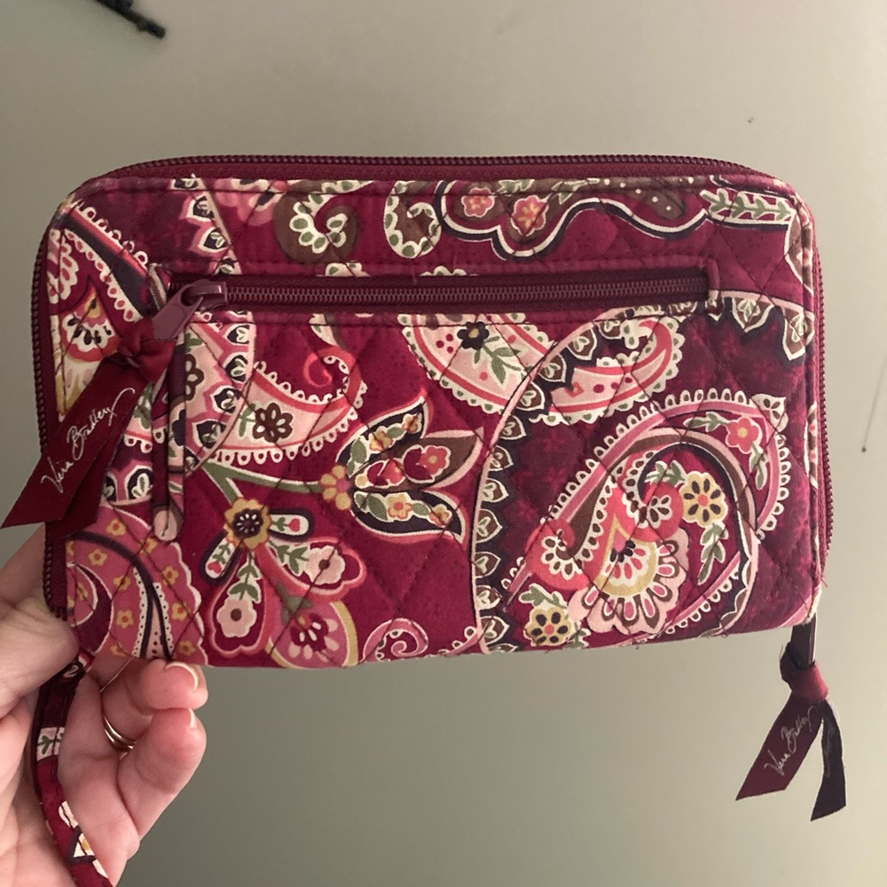 Vera Bradley Quilted Paisley Wristlet in Raspberry and Pink